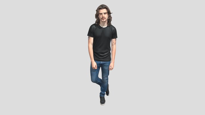 Tattooed Long Haired Man In A Black T- Shirt – Kostenloses 3D-Modell STL