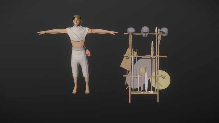 Low Poly Game Character and Equipment 3D Model