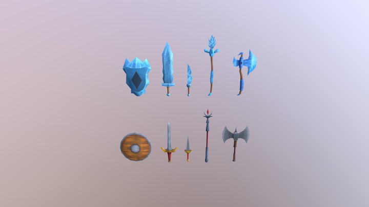 Hand Painted Weapons 3D Model