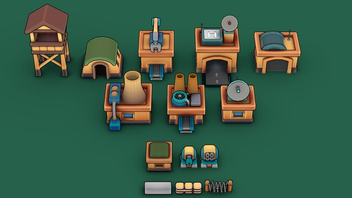 Stylized Cozy Military Structures Pack 3D Model