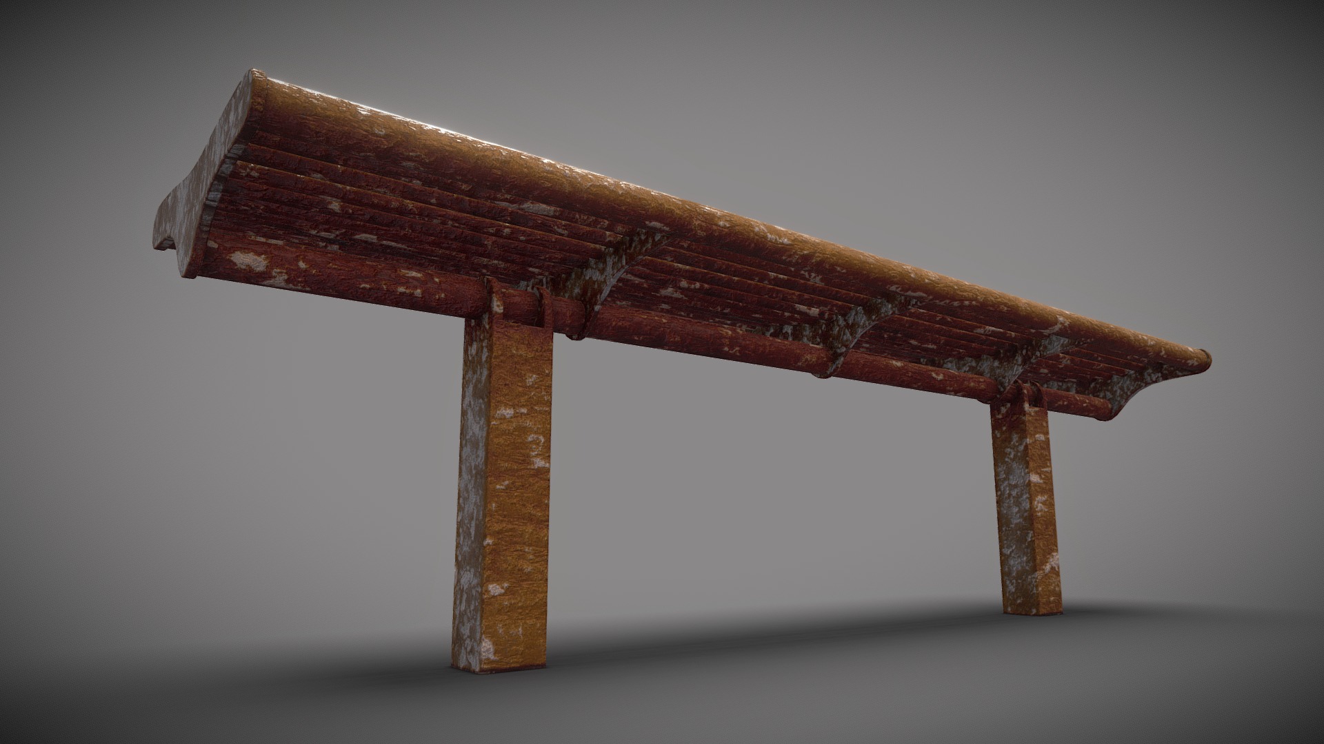 3D model Bench [5] (Low-Poly) (Rusted Version) - This is a 3D model of the Bench [5] (Low-Poly) (Rusted Version). The 3D model is about a wooden bench with a wooden seat.
