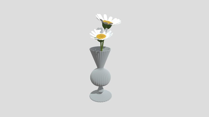 Daisies Flower In Wave Glass Vase