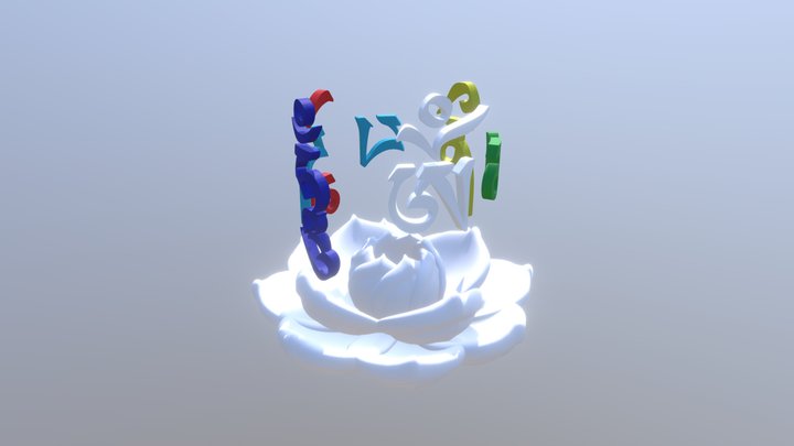 Om Mani Padme Hum Mantra with Lotus 3D Model