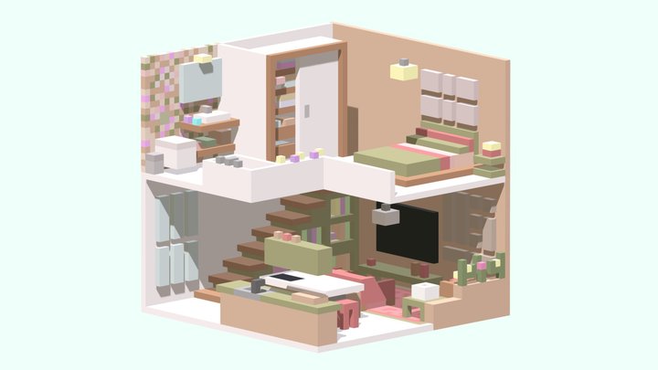Isometric room Voxel 3D Model