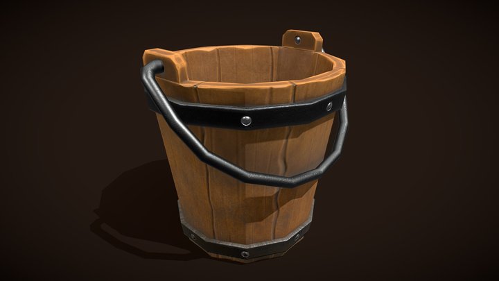 Stylized Western Wooden Bucket 3D Model