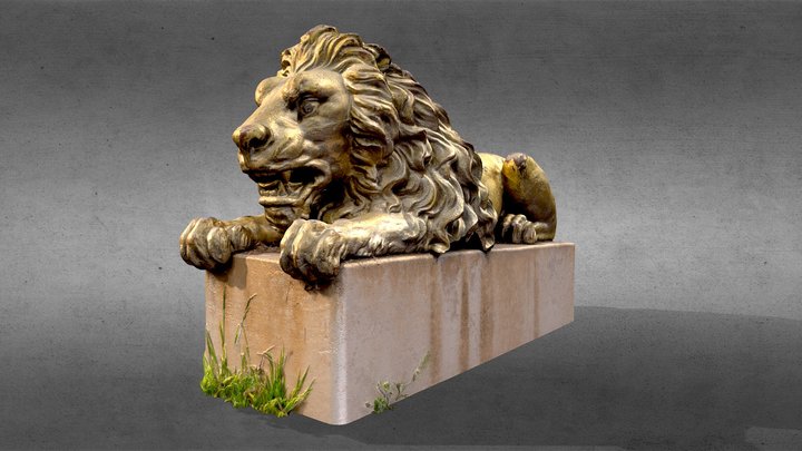 Golden Lion Statue 2 3D Model