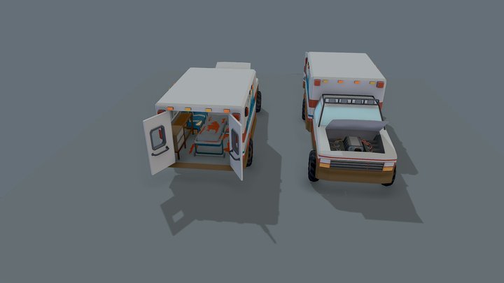 Low Poly Post Apocalypse Modular Ambulance 3D Model