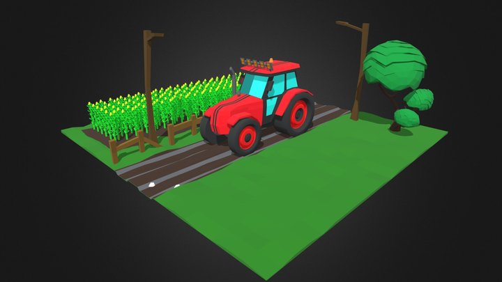 Red Farm Tractor - Game Asset 3D Model