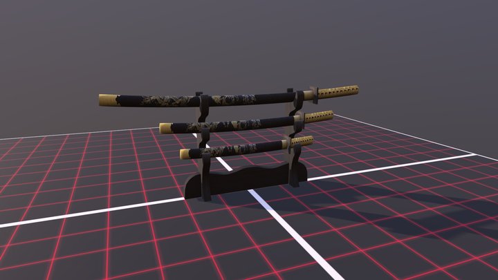 Dragon Katana Swords Set 3D Model