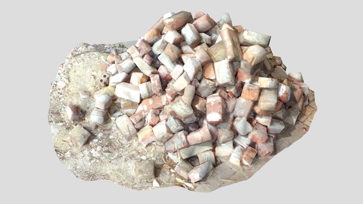 Red Brick Pile Rubble Debris 3D Model