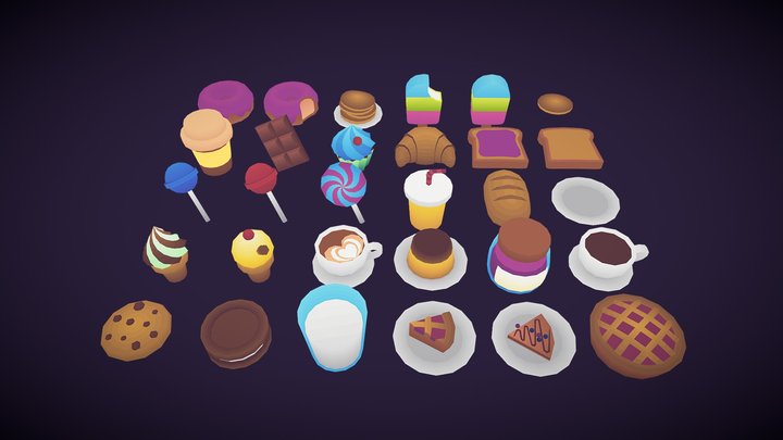 Low Poly Desserts 3D Model