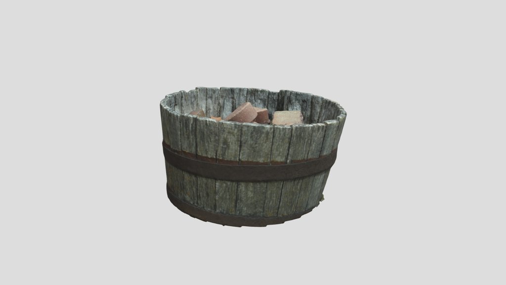 Photoscanned Old Wooden Barrel Planter