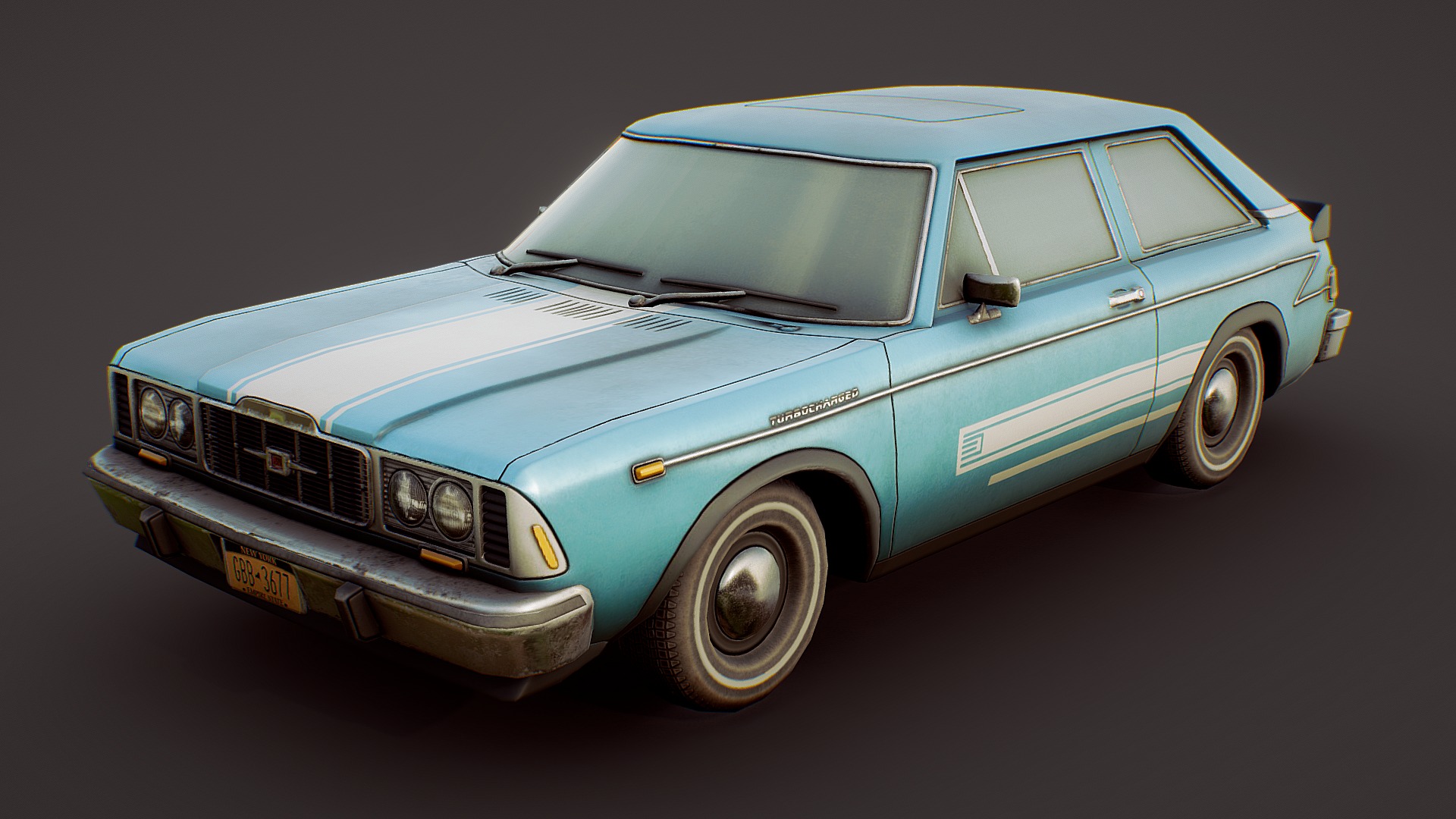 3D model 1970’s Hot Hatchback - This is a 3D model of the 1970's Hot Hatchback. The 3D model is about a blue car with a hood.