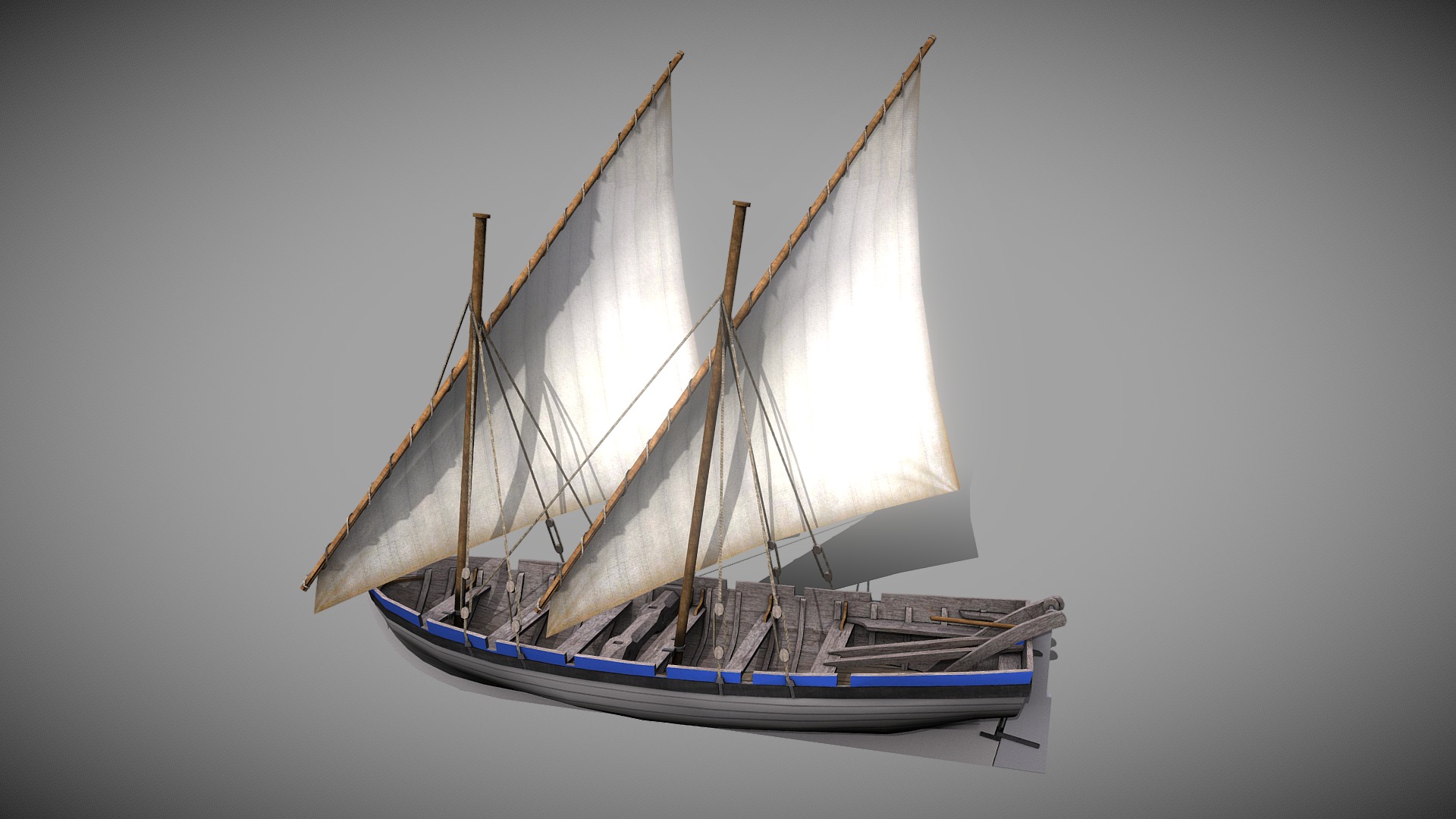 3D model 24ft Launch (1765) - This is a 3D model of the 24ft Launch (1765). The 3D model is about a white sailboat on water.