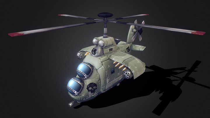 Hand-painted helicopter 3D Model