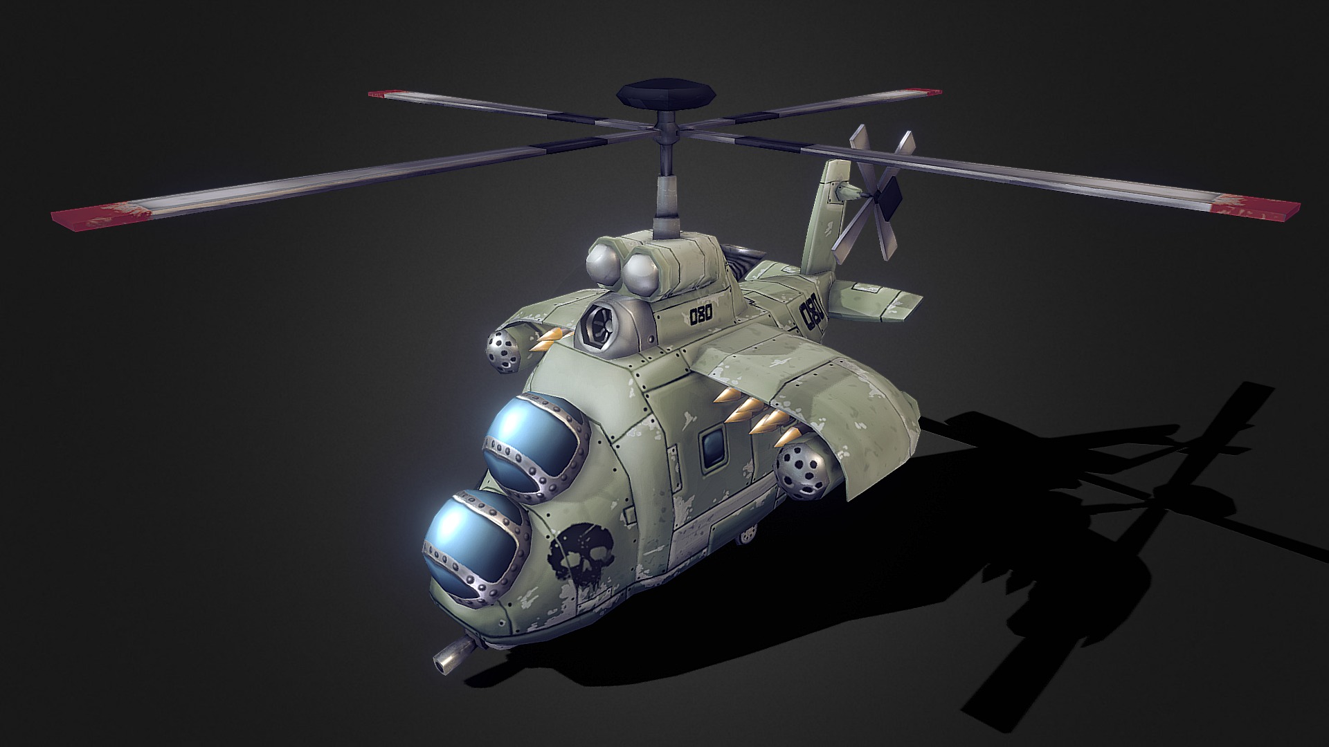 3D model Hand-painted helicopter - This is a 3D model of the Hand-painted helicopter. The 3D model is about a helicopter flying in the sky.