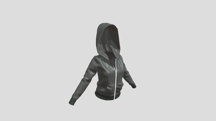 Female Hoddie Dark Gray Half Open 3D Model