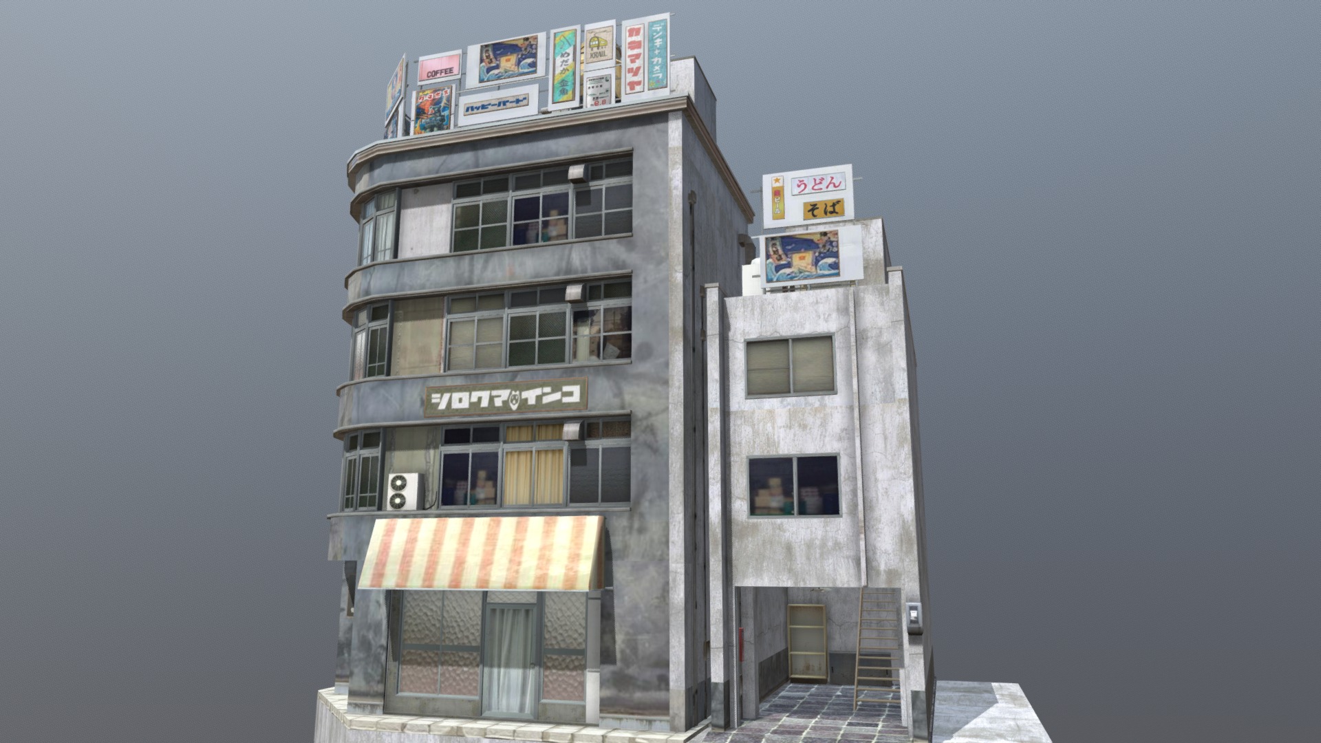 3D model Shouwa Omise  80’s shopping street 03 - This is a 3D model of the Shouwa Omise  80's shopping street 03. The 3D model is about a building with a sign on it.