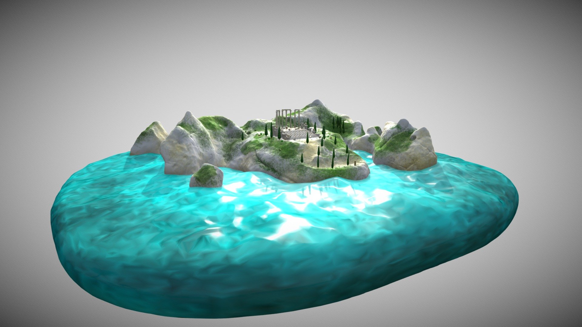 Ancient temple on island in sea