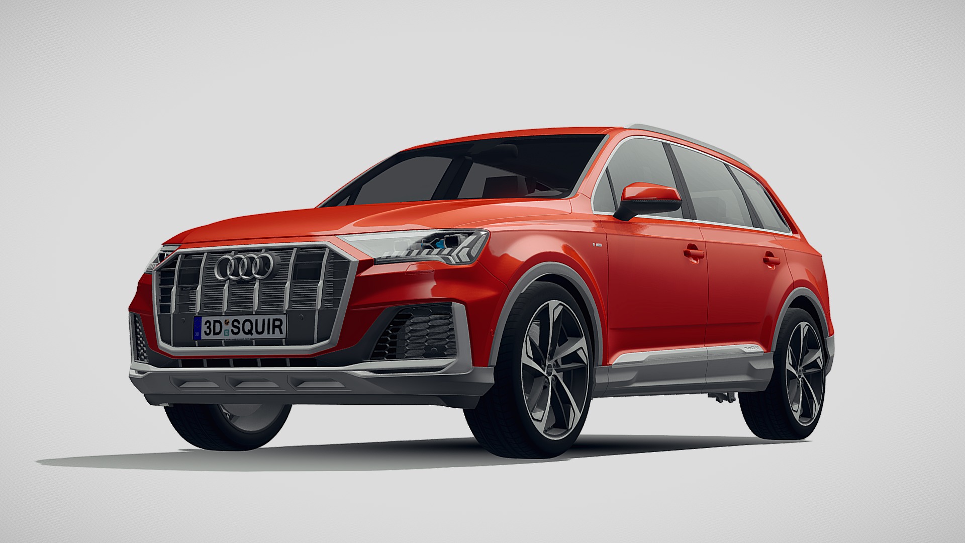 3D model Audi Q7 2020 - This is a 3D model of the Audi Q7 2020. The 3D model is about a red car with black wheels.
