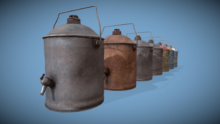 Vintage Galvanized Spigot Oil Cans 3D Model