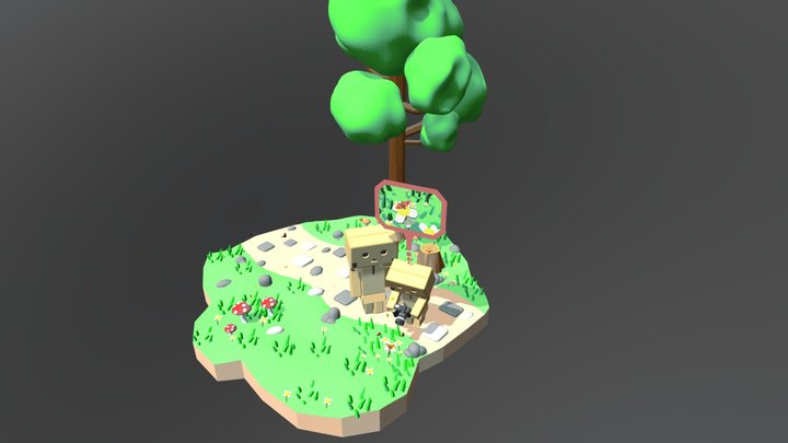 DIORAMA - Little Danbo with father 3D Model