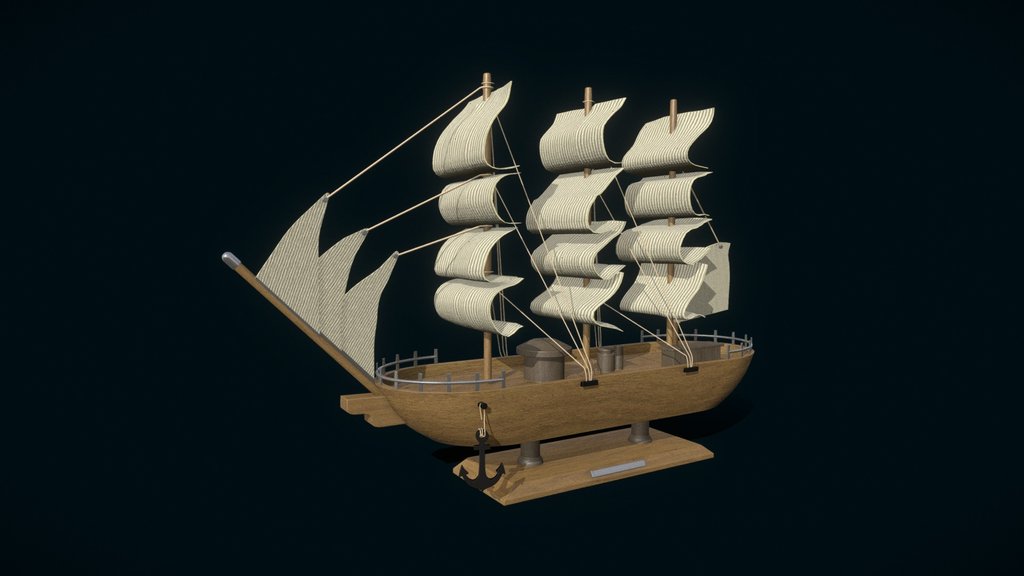3D Sailing Ship - Wooden Decoration - Free Model