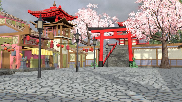 Stylized Japanese Market | Game-Ready Env 3D Model
