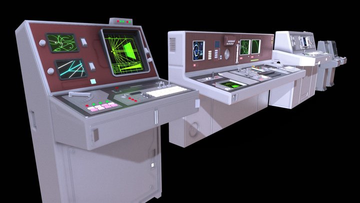 Retro Sci-Fi Computer Desks / Control Panels 3D Model