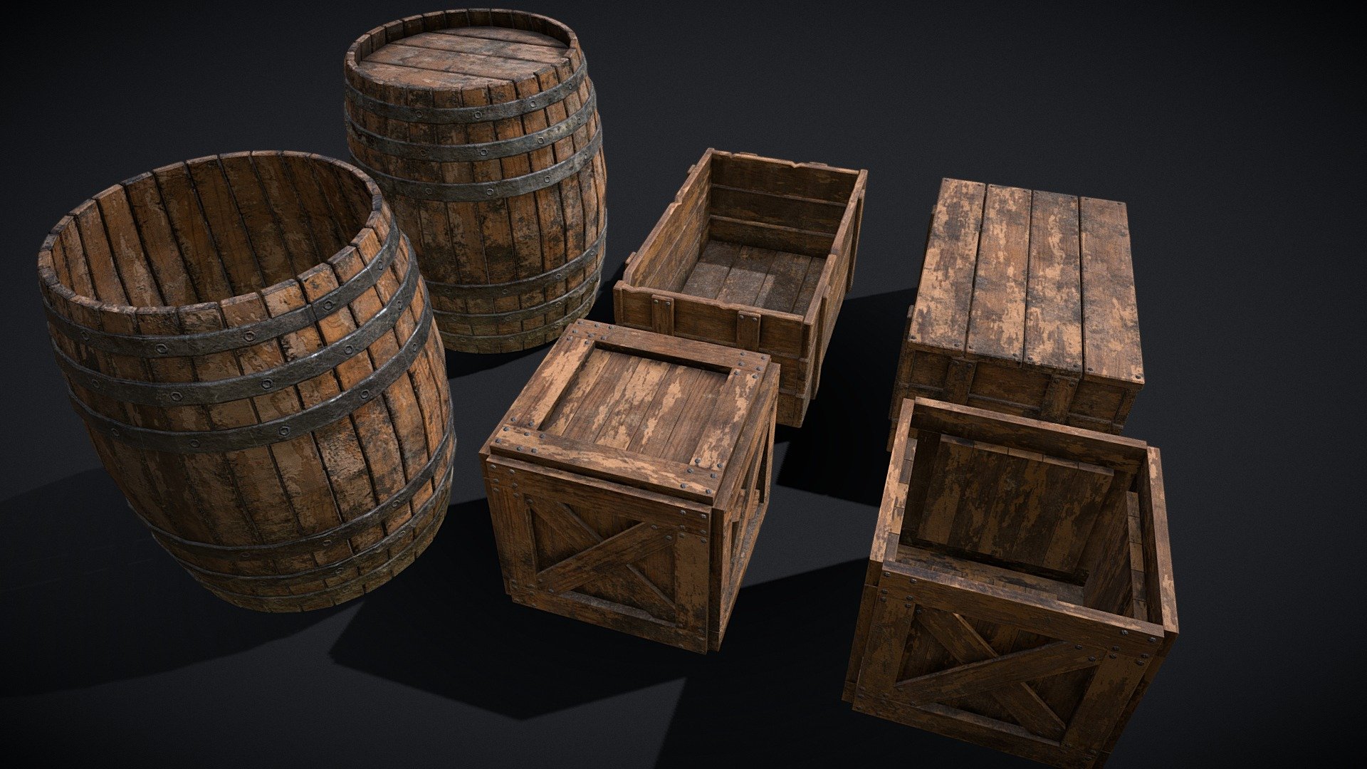 3D Model Collection Medieval Storage Props Chests Barrels Crates