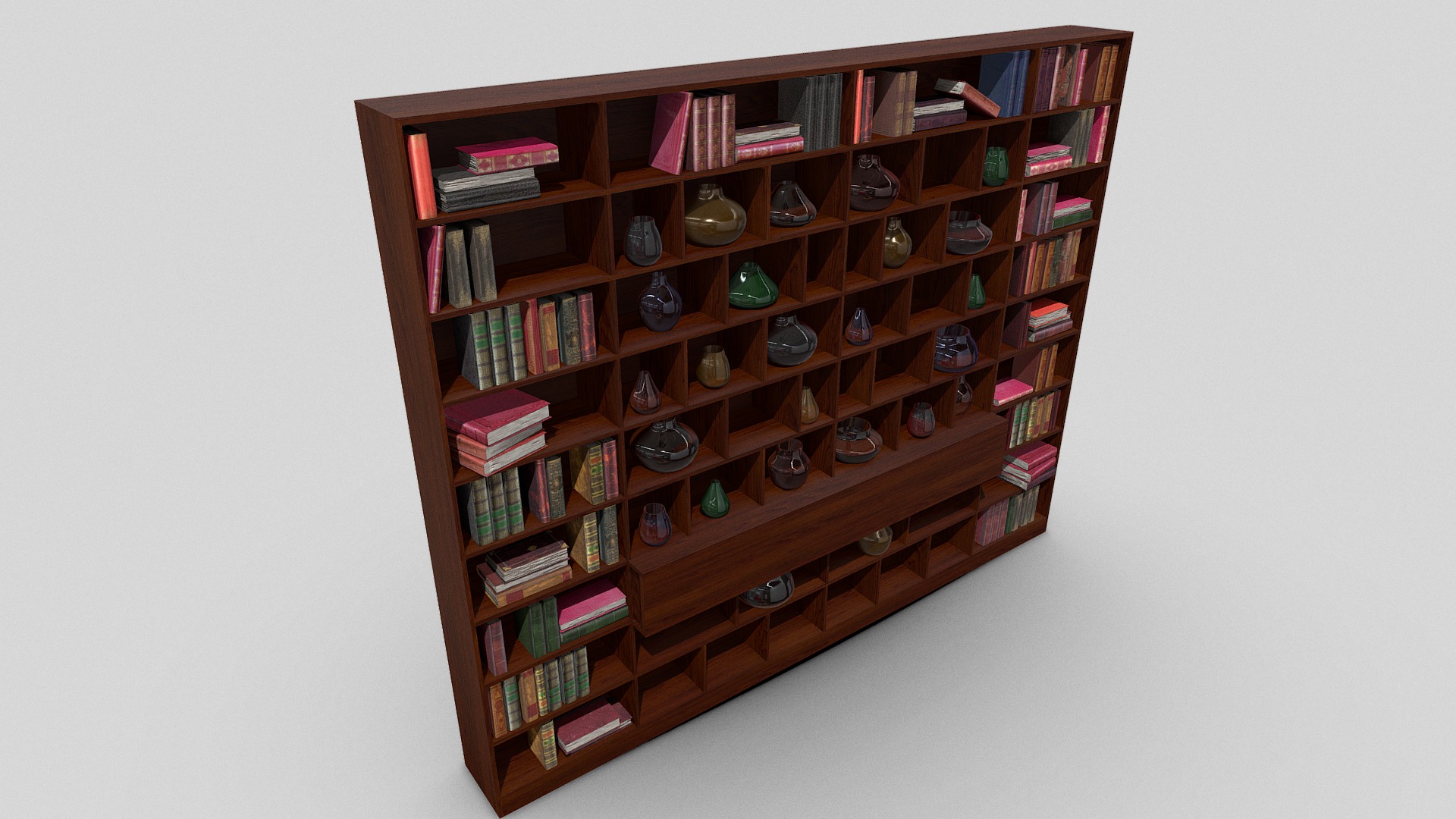 3D model Book Case - This is a 3D model of the Book Case. The 3D model is about a wooden shelving unit with books.