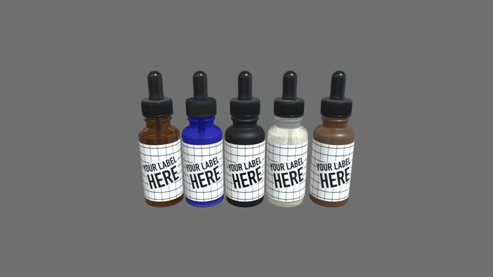 CBD Tincture Dropper Bottles with Labels 3D Model