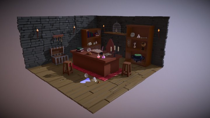 Low Poly Magic Room 3D Model