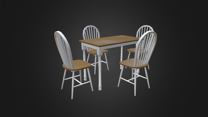 Oak and White Finish Wood Dining Table 3D Model