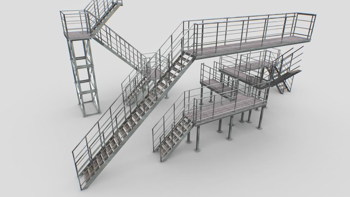 Industrial Stairs Modular 3D Model