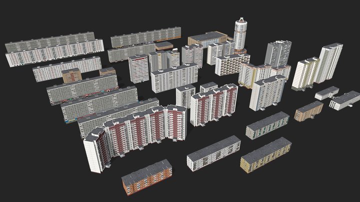 Russian buildings pack, Типовые серии домов 3D Model