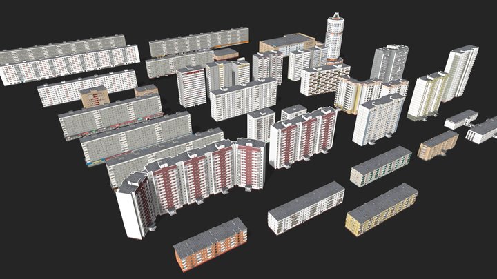 Russian buildings pack, Типовые серии домов 3D Model