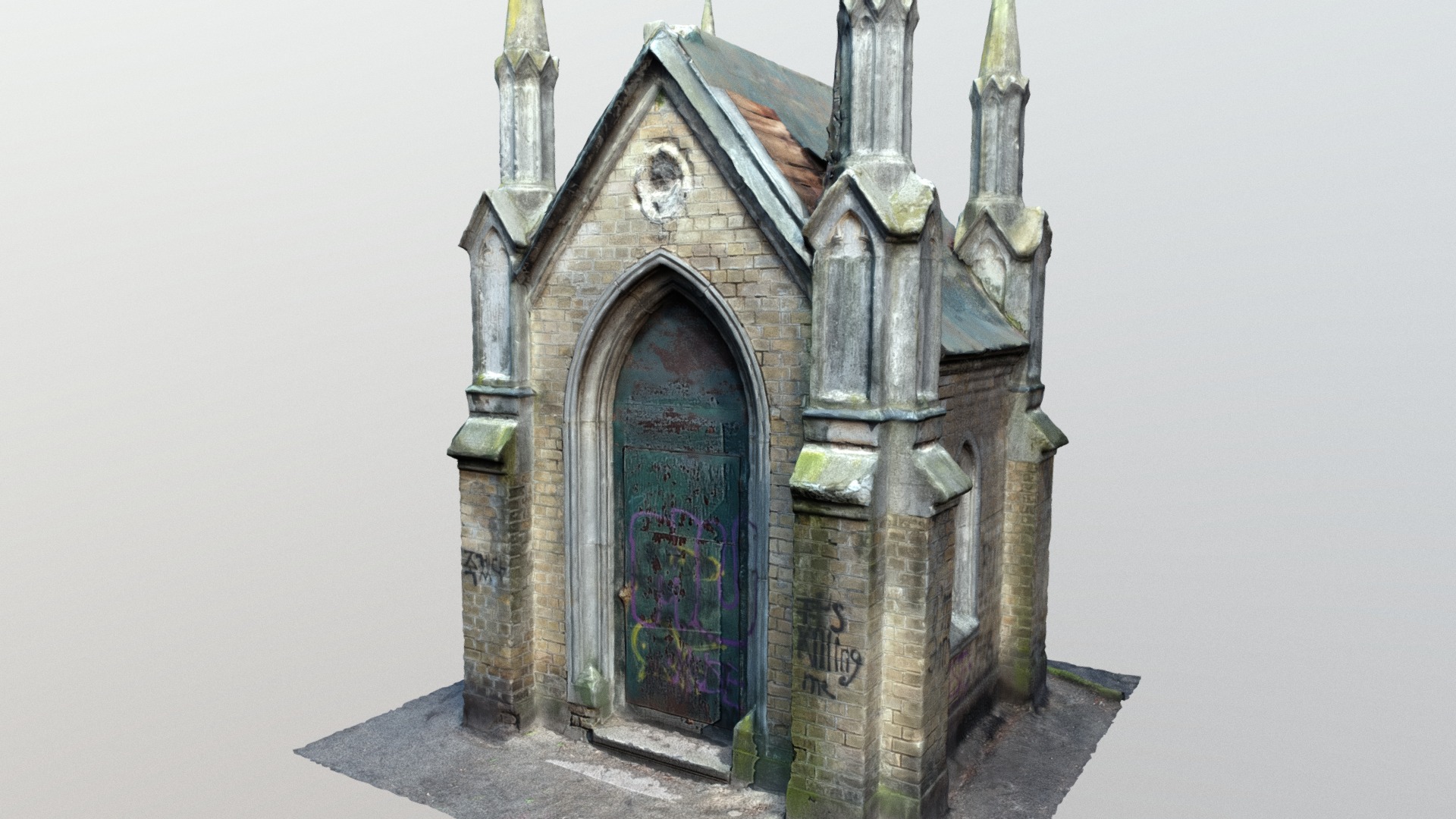 3D model Graveyard Chapel 002 - This is a 3D model of the Graveyard Chapel 002. The 3D model is about a building with a door and windows.