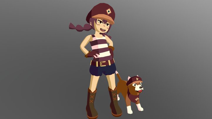 Adventure Girl and Dog 3D Model