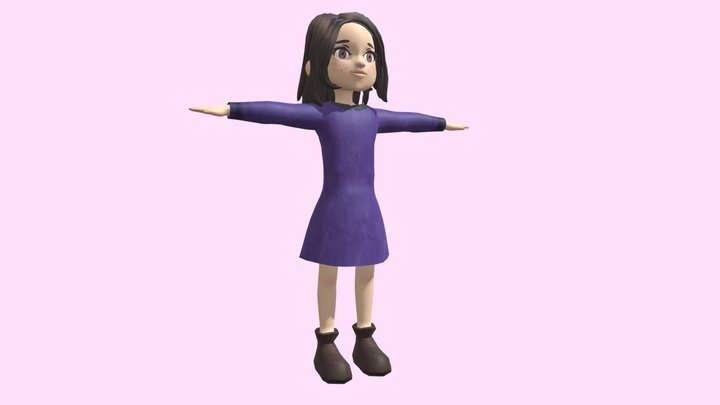 Little girl in a purple dress 3D Model