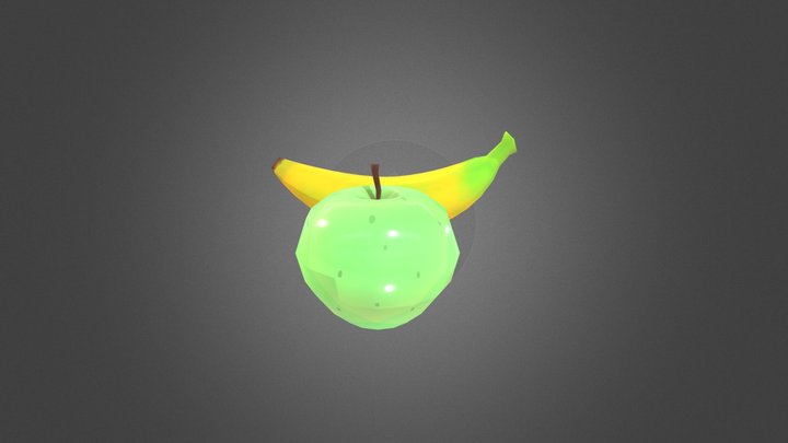Banana and Apple Green Low Poly 3D Model