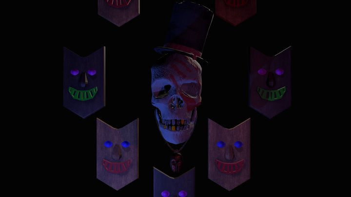 Skull baron de samedi with voodoo Mask 3D Model
