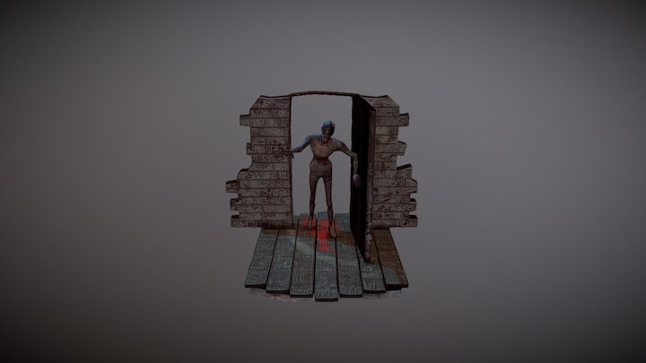 Zombie running inside 3D Model