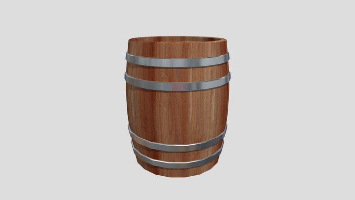 Low Poly Wooden Barrel Asset 3D Model
