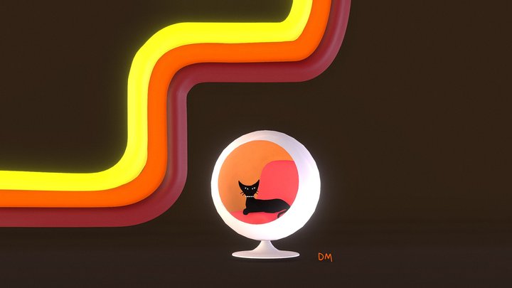 Mid-century modern cat illustation in 3d 3D Model