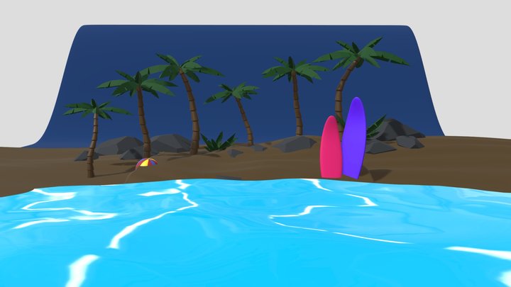 Beach with palm trees and surf boards 3D Model