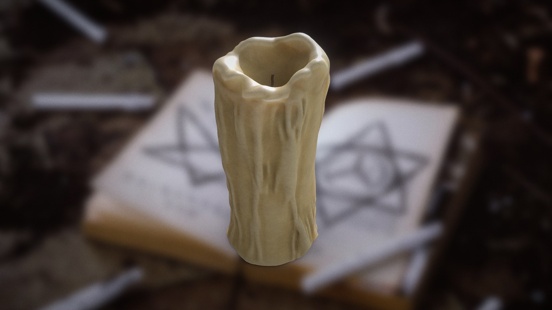3D model Melted Old Antique Candle - This is a 3D model of the Melted Old Antique Candle. The 3D model is about a paper bag on a table.