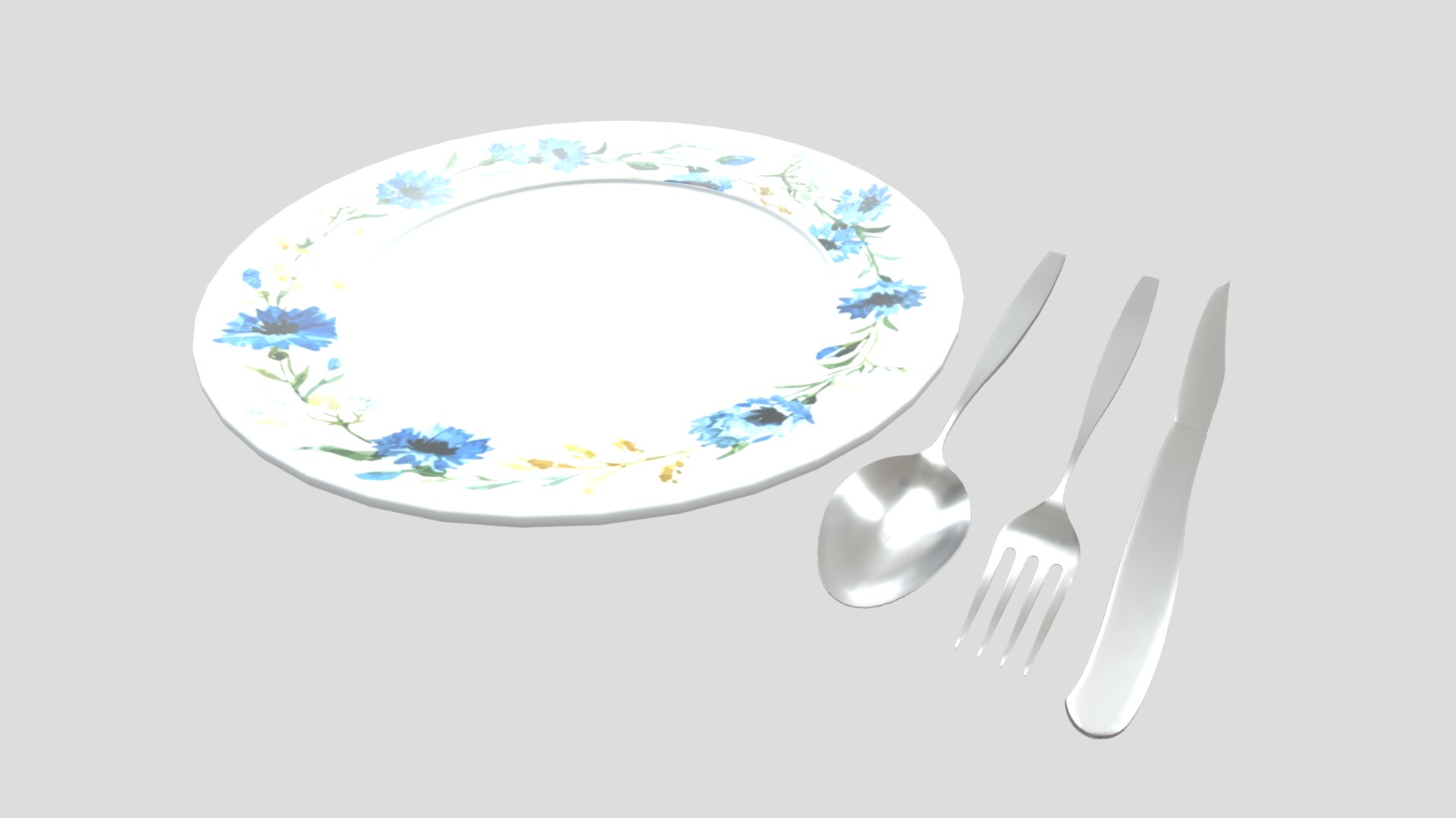 3D model Ceramic Plate and Utensils - This is a 3D model of the Ceramic Plate and Utensils. The 3D model is about a plate with a fork and spoon.