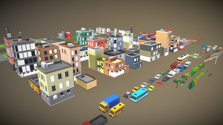 Modular Stylized Low Poly Cartoon City 3D Model