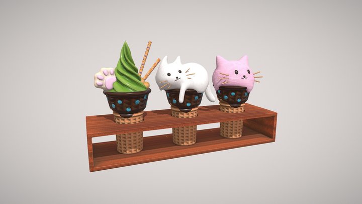 Cat Ice Cream Cones 3D Model